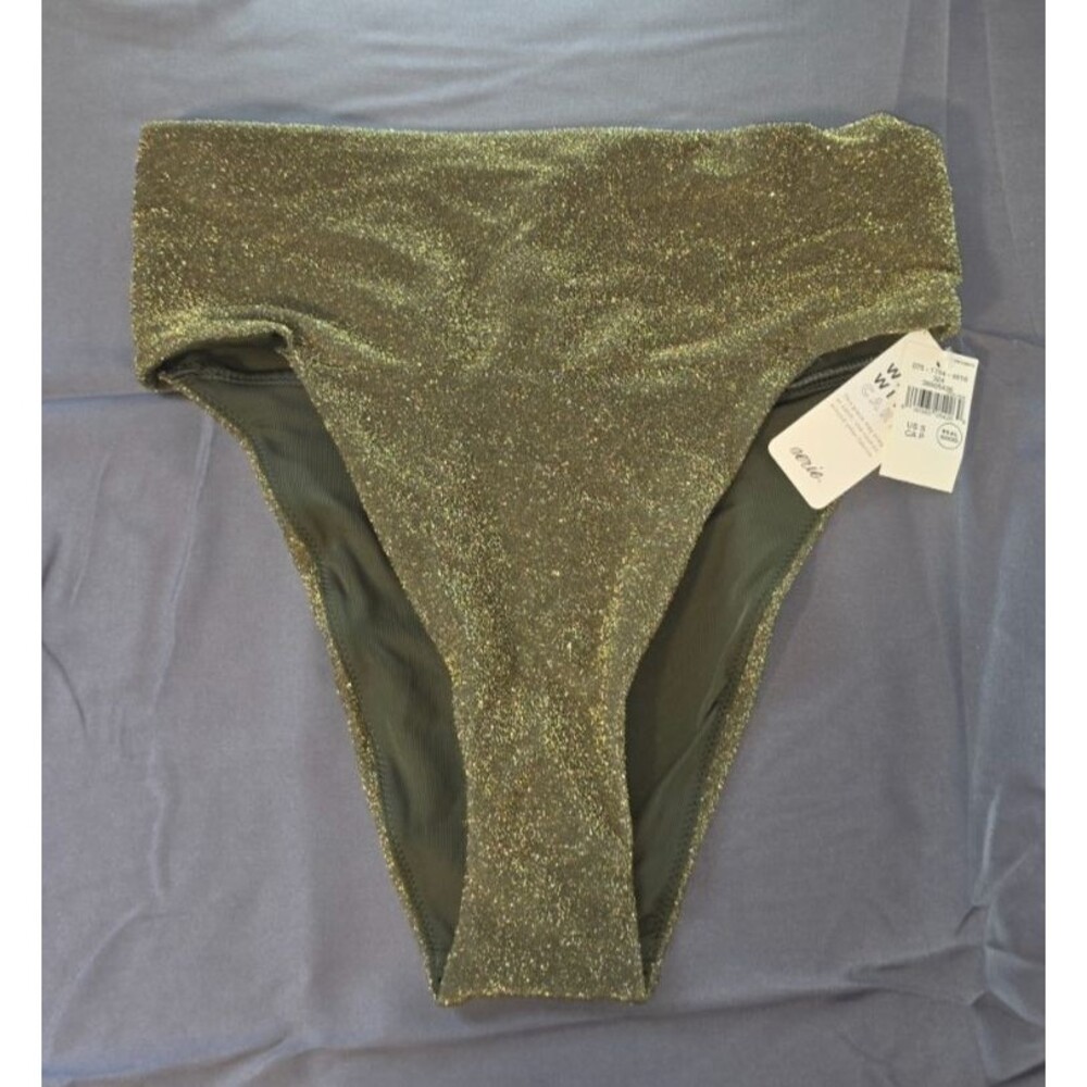 Aerie Green Gold High Cut Cheeky Swim Bathing Suit Bottom New Small S $29.95
